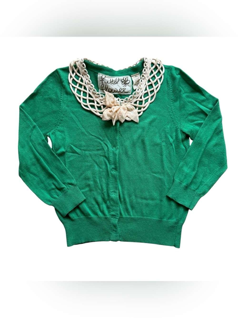 Anthropologie Field Flower Blooming Lattice Green Cashmere Cardigan M Rare Y2K